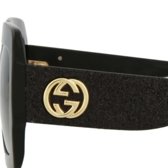 💎 NWT GUCCI GG black & gold sunglasses with black glitter on arms, full incl 💎 - Picture 2 of 5